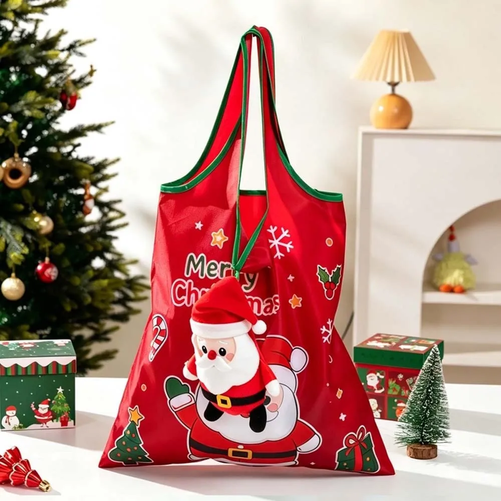Bunte Weihnachts-Einkaufstasche, Mini-Reißfeste Cartoon-Handtasche mit Taschenfach, Platzsparende 2-in-1-Tasche mit Charm-Beutel – Detail 4