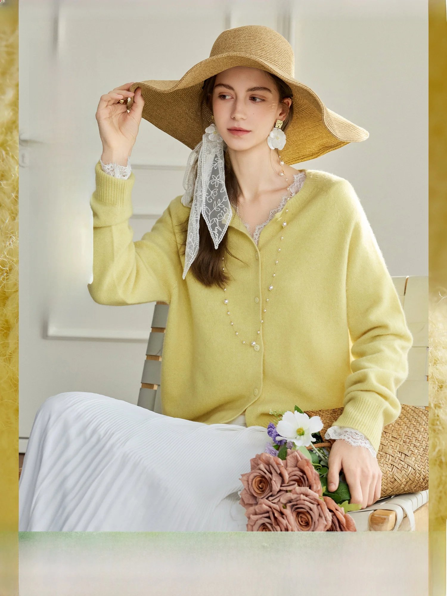 

Yellow Knitted Woolen Cardigan Women's Inner Wear Soft Loose Fit Long Sleeve Button up Autumn Winter Top by NAGUAGU
