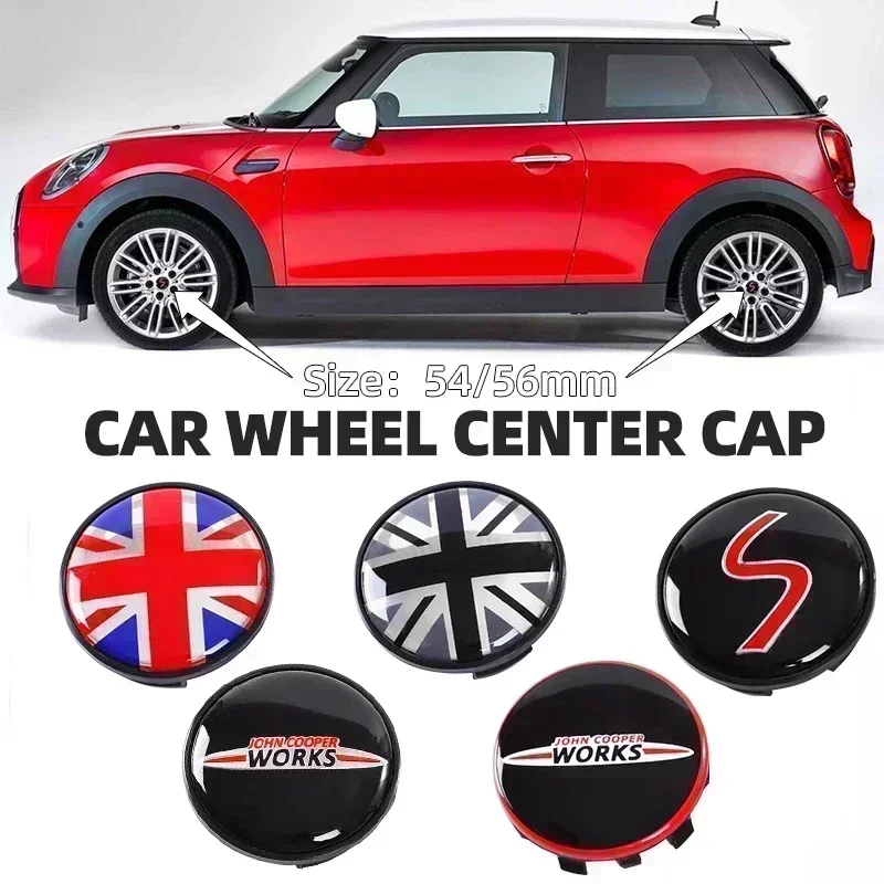 4pcs 54mm 56mm Car Wheel Center Hub Cover Badge Logo Emblem for Mini Cooper S F54 F55 F56 F57 F60 R56 R57 R58 R59 R60 JCW One