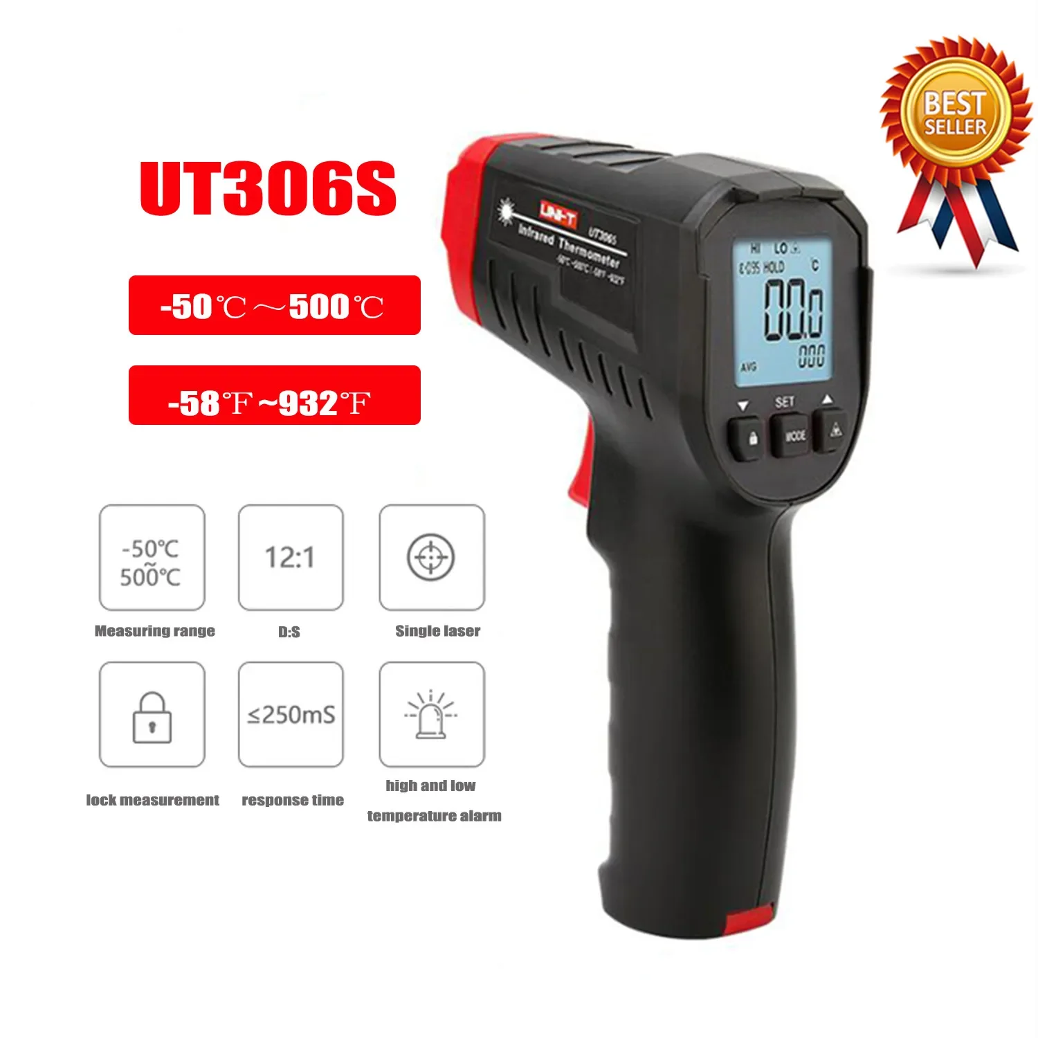 

UNI-T UT306S / UT306C Digital Thermometer Non-contact industrial Infrared Laser Temperature Meter Temperature Gun Tester,New.