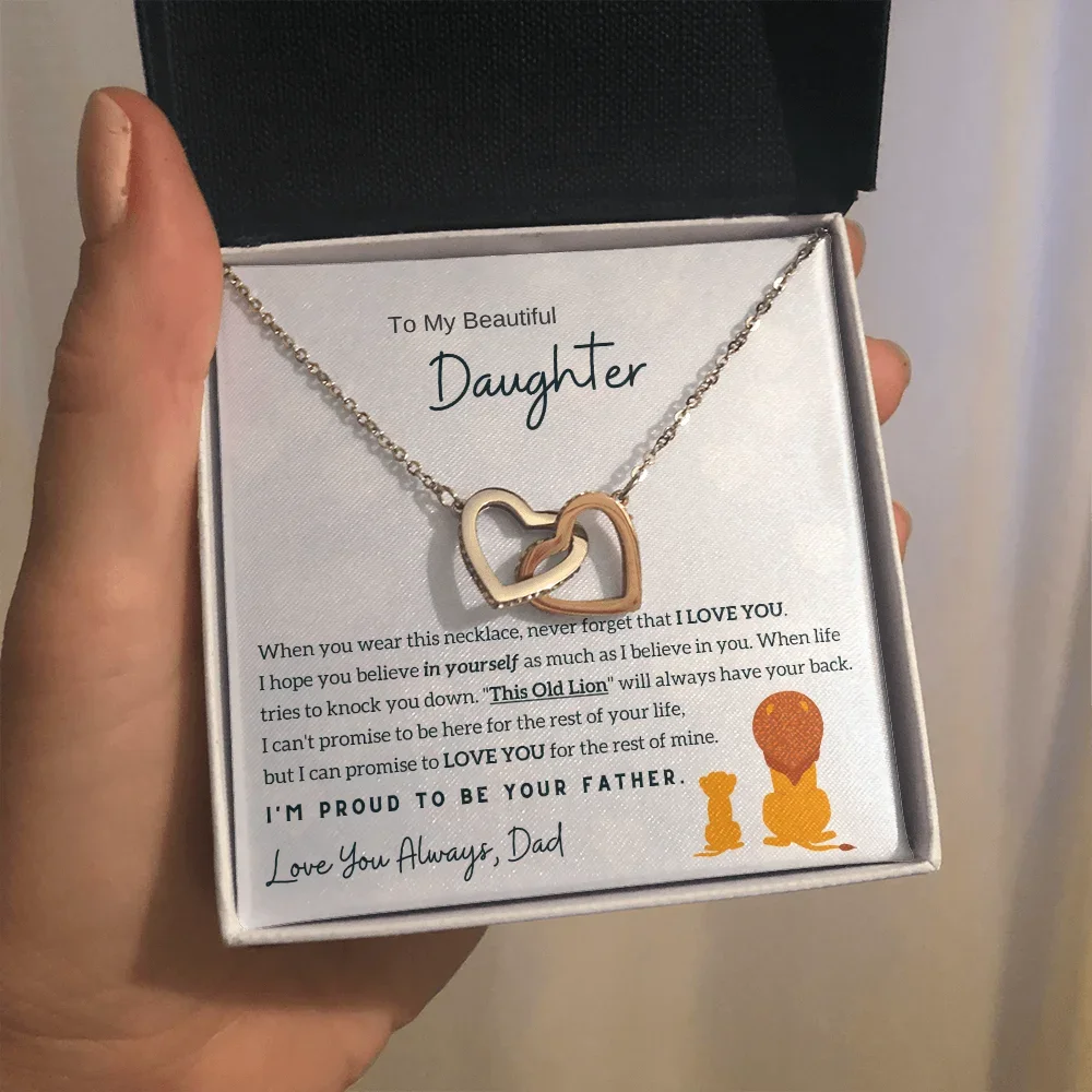 To My Daughter Gifts From Dad Interlocking Two Heart Stainless Steel Necklaces Father Fashion Women Necklace 2024 Dropshipping