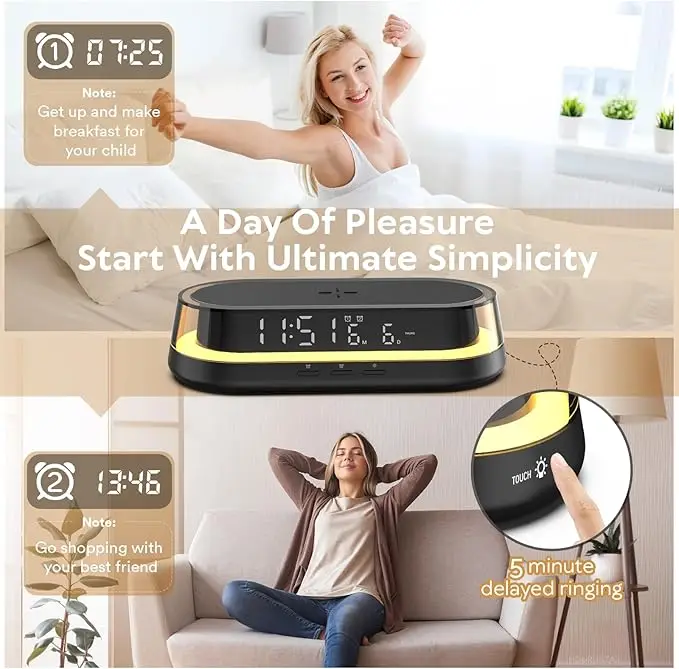 Colsur S93L Wireless charger 15W adjustable brightness bedside lamp, symphonic lamp bedroom custom alarm clock desk lamp charger