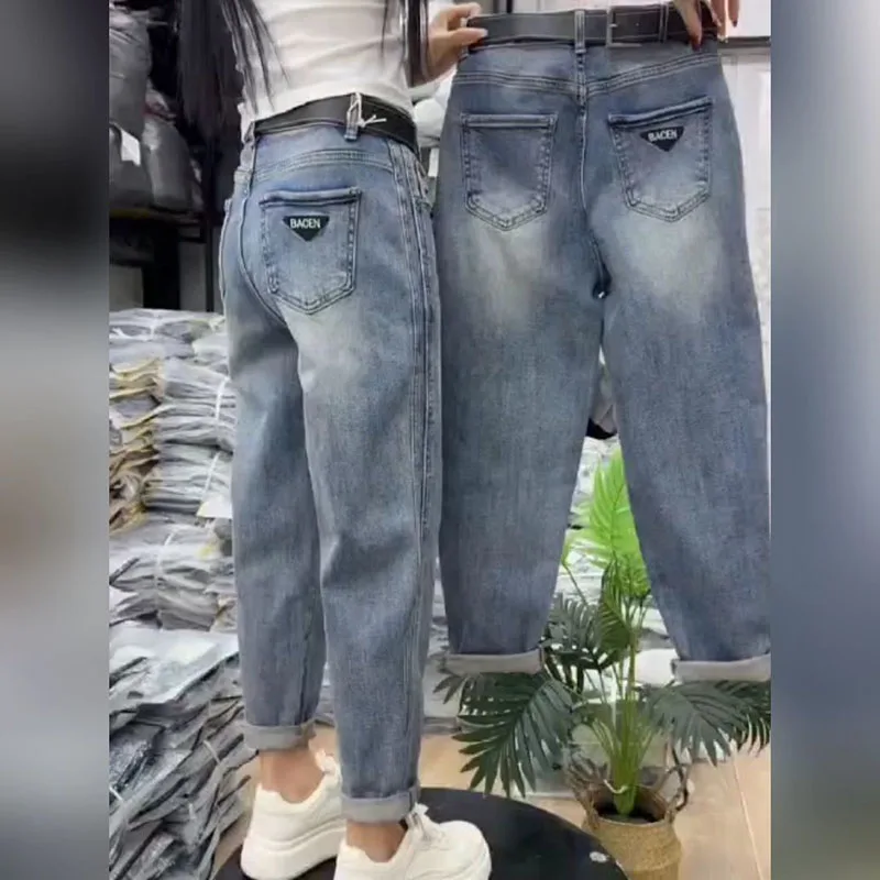 

Корейские джинсы Harlan для женщин, новая коллекция 2026 года, весна-осень, модные, с высокой талией, повседневные, универсальные, элегантные джинсовые брюки для дам