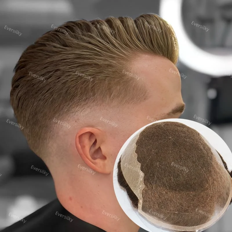 

Невидимый системный протез плотности 110%-130% для мужчин # 7, самый светлый коричневый блондин, 100% человеческие волосы для мужчин, парик # 1b40 черные серые волосы