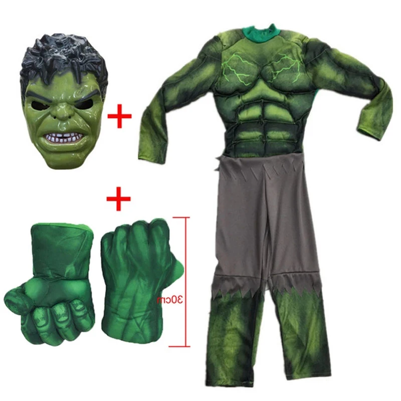 Child Green Giant Hero Muscle Halloween Costumes Fancy Boys Carnival Superhero Hulking Cosplay Clothes Mask Kids Christmas Gifts