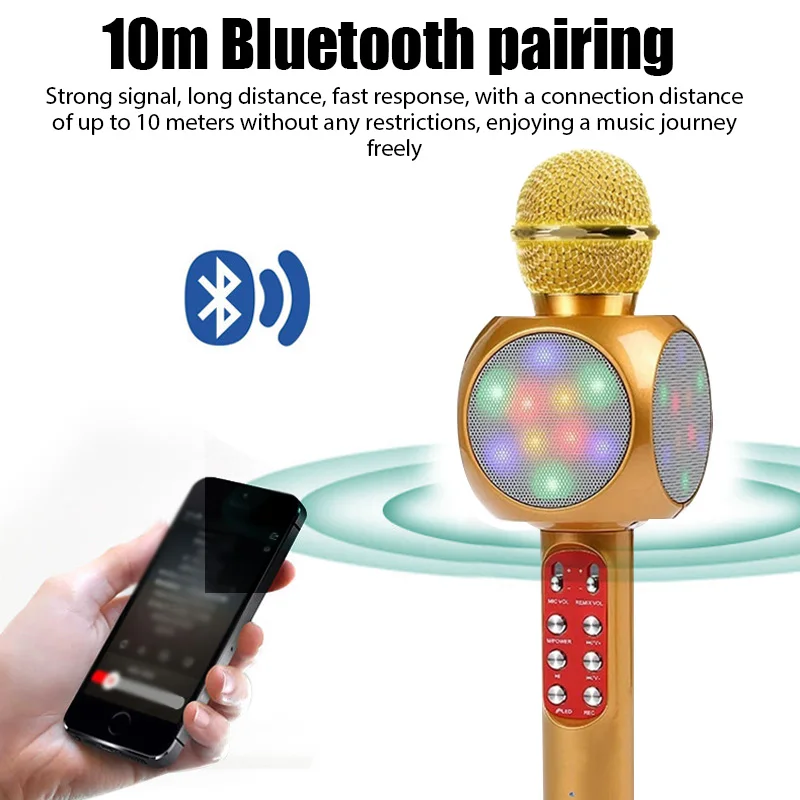 Originele Mode Ws1816 Bluetooth Draadloze Condensor Magic Karaoke Microfoon Mobiele Telefoon Speler Mic Speaker Oplaadbaar