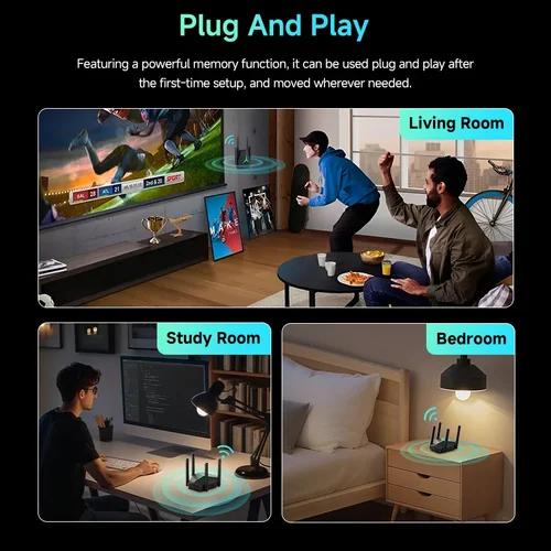 Imagen 2 del producto Repetidor WiFi de doble banda 5G AC1200, extensor de señal inalámbrico de 1200M, enrutador/repetidor/enrutador amplificador WiFi AP de 2,4G/5Ghz para el hogar