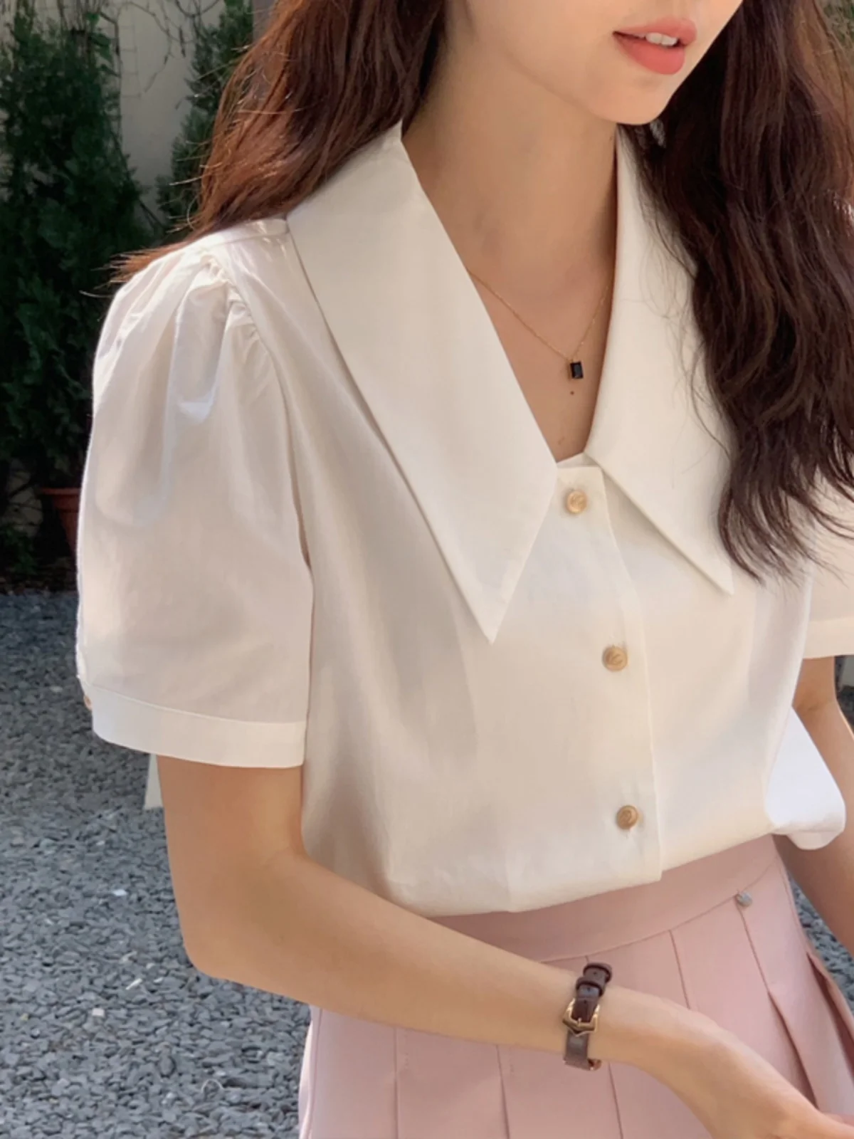 

Retro Doll Collar ort Sve Women's irt Loose Bubble Sve Top Chic Design Summer Versatile Casual Korean Sle Blouse