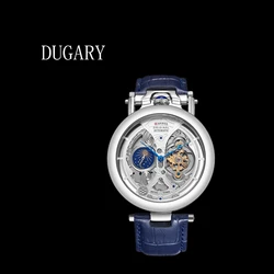 DUGARY automatic mechanical watch hollow out Fashion business 48mm waterproof Wristwatch Men relógio masculino leather strap