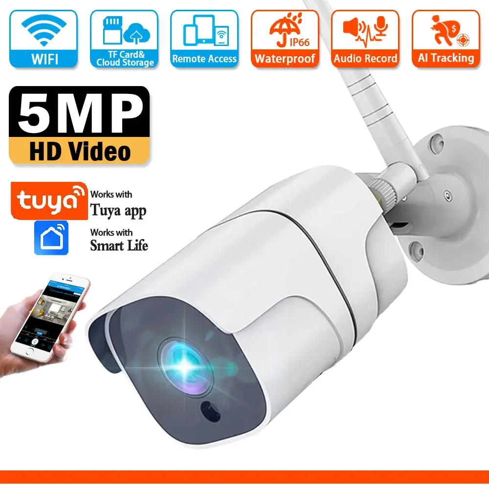 5MP Bullet WIFI Surveillance IP Camera Audio Record Auto Tracking Remote Access Smart Home CCTV HD Video Monitor Security Camera