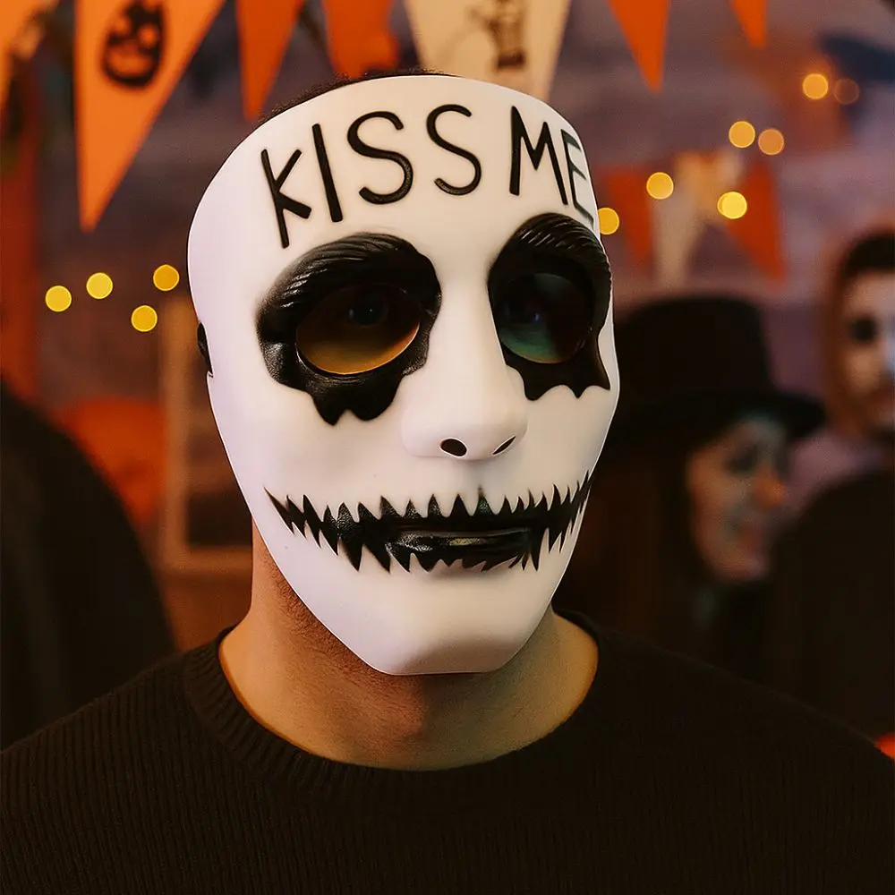 

Cyberpunk White Makeup Halloween Mask Hand-painted Scary Street Dance Mask Full Face Cosplay Mask Haunted House