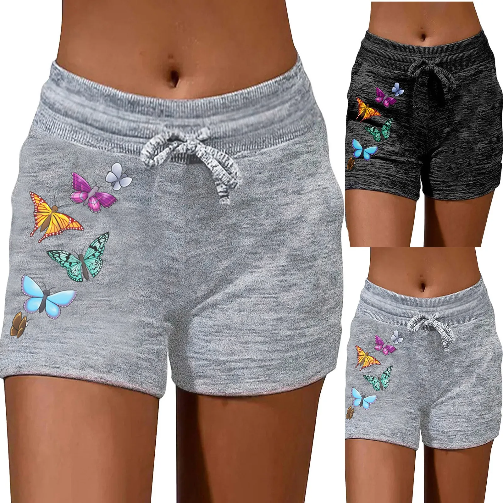 Butterfly Printing Women Shorts Summer Quick Drying High Waist Drawstring Pockets Sports Short Oversize Female Sweatpants 2024