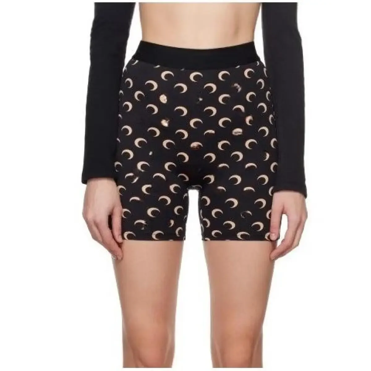 

Ice Silk Sports Shorts Women Summer Color Block Moon Print High Street Casual Elastic Waist Slim Fit