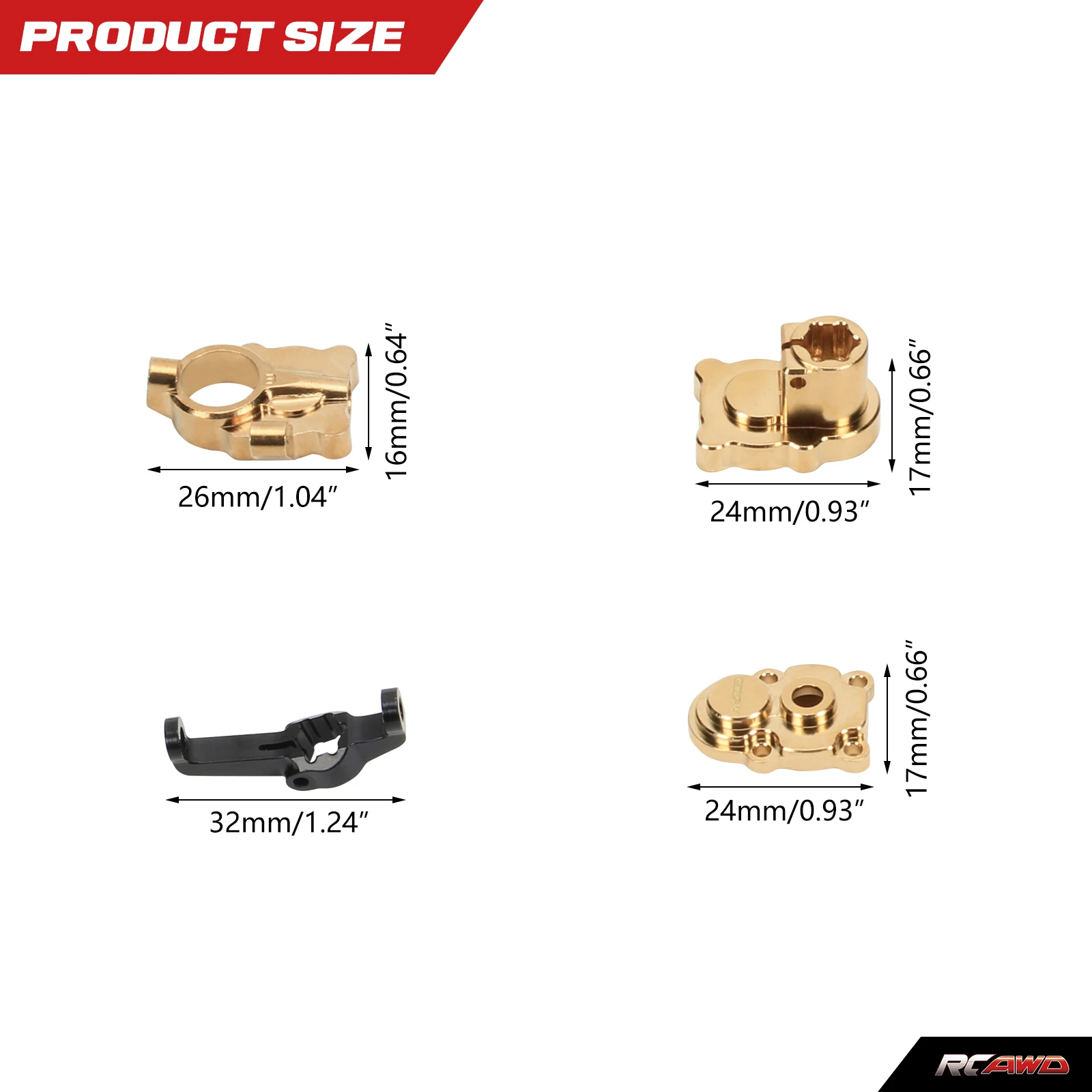 RCAWD Full Brass F/R Portal Housing Set for FMS FCX24 Power Wagon Lemur SMASHER FCX18 LC80 C-Hub Steering Knuckle Cover Upgrades