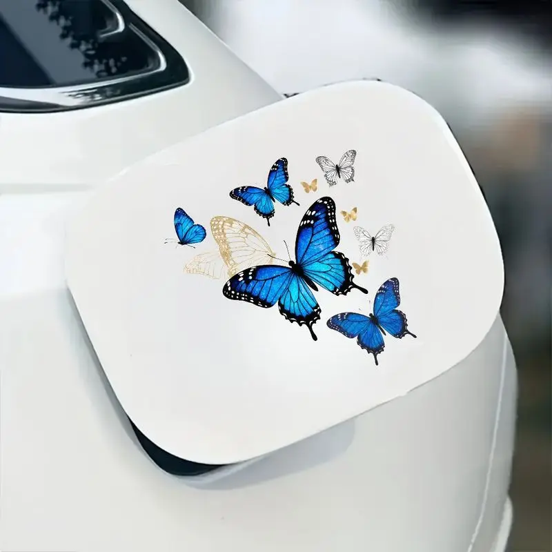 1Pc Blue & Gold Butterfly Vinyl Sticker, Waterproof Decal for Car, Window, Body & Skateboard, Elegant Realistic Art Design