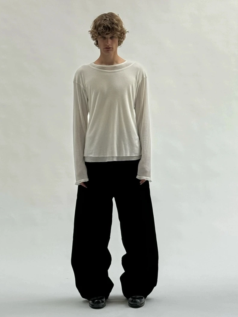 No Faith Studios Retro Style Long Sleeve round Neck Double Layer