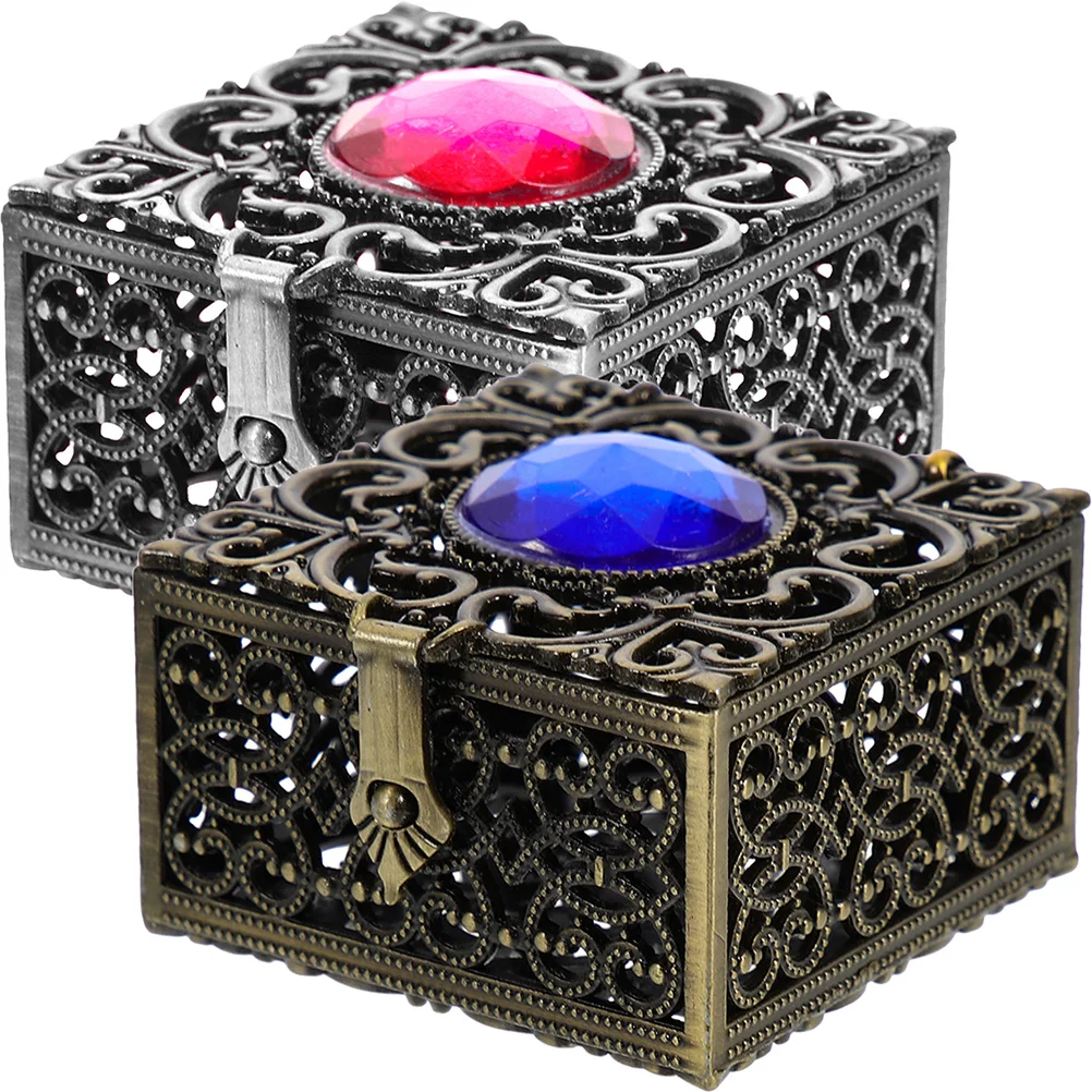 

2 Pcs Exquisite Jewelry Case Vintage Necklace Boxes for Metal Storage Retro Decor