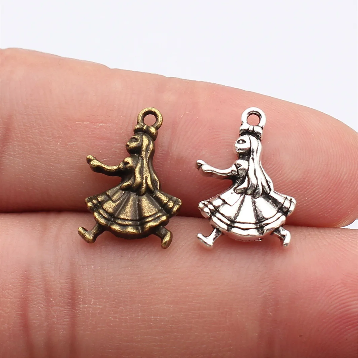 

WYSIWYG 10pcs 13x18mm 2 Colors Antique Bronze Color Antique Silver Color Girl Charms For DIY Jewelry Making