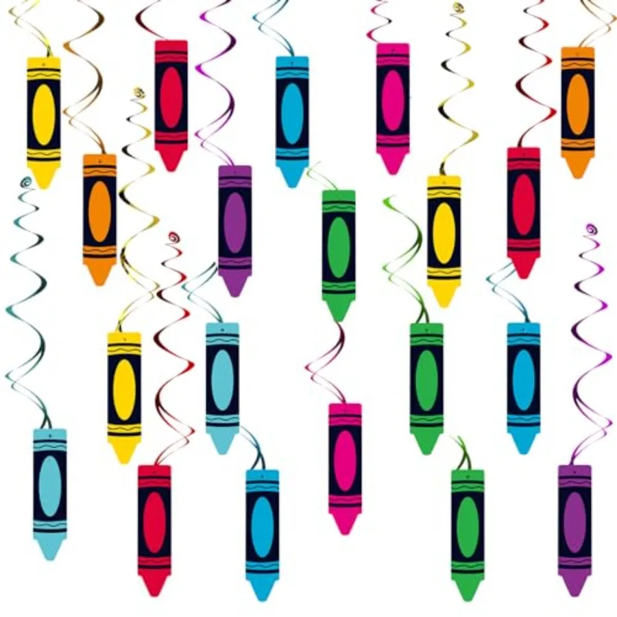 52 Pcs Back to School Crayon Hanging Swirls Decorations, No DIY, Back To School Swirls Crayon Classroom Decor, Welcome Back To