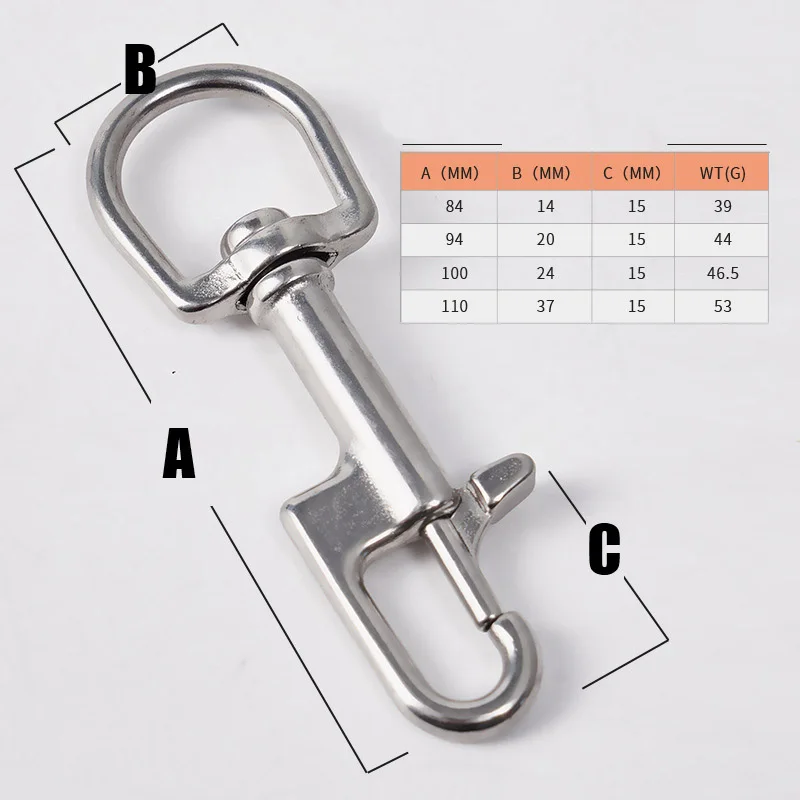 316 Stainless Steel Bolt Snap 94/100/110mm Swivel Hook Scuba Diving Double Ended Hook BCD Accessories Diving Equipment Pack of 1