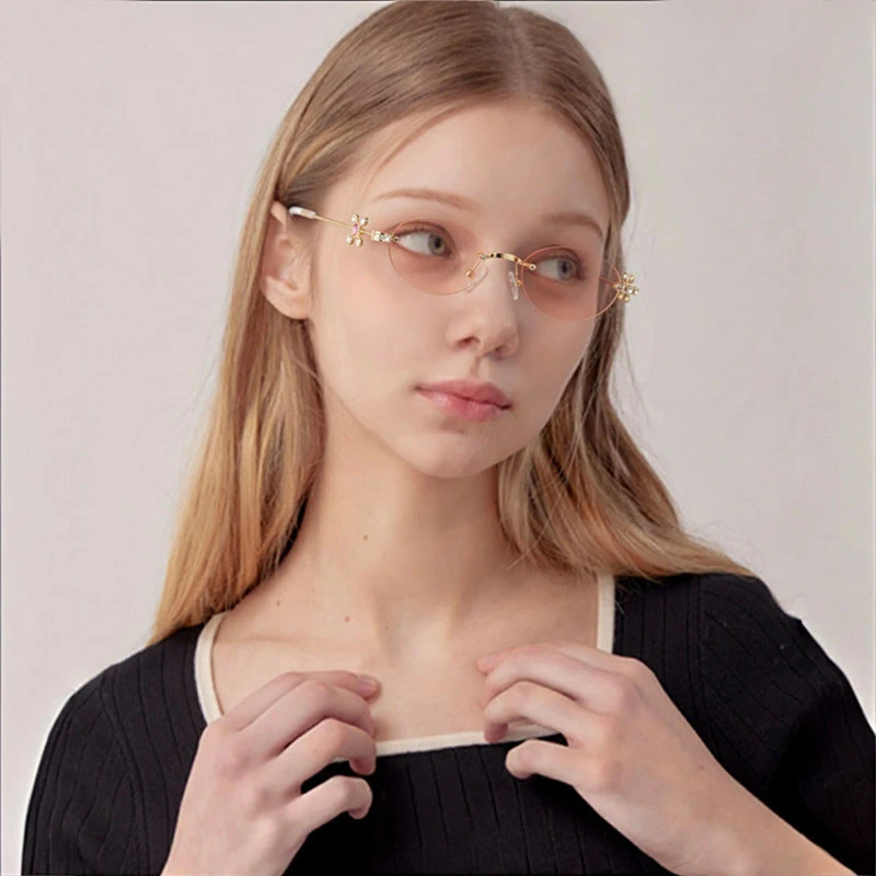 

Походные 3 шт., цветные овальные линзы без оправы, антисветовые очки, женские брендовые дизайнерские очки в металлической оправе, женские очки с розовыми бриллиантами