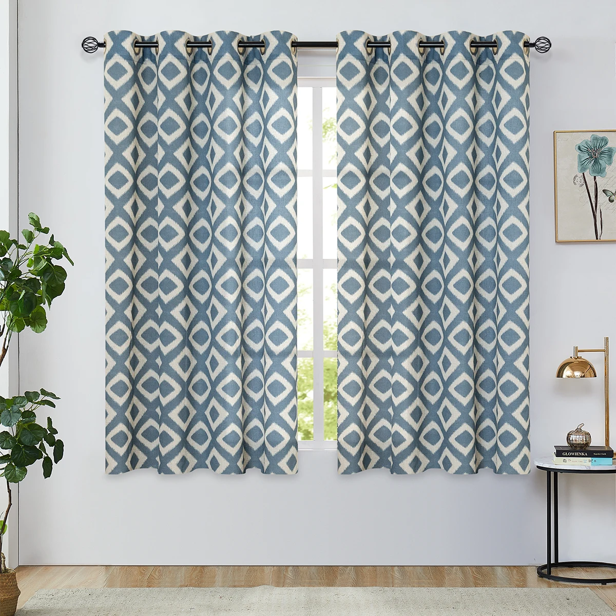 

JINCAHN 1 PC Linen Curtains for Living Room Geometric Ogee Patterns Design Grommet Top Light Filtering Window Bedroom Decoratio