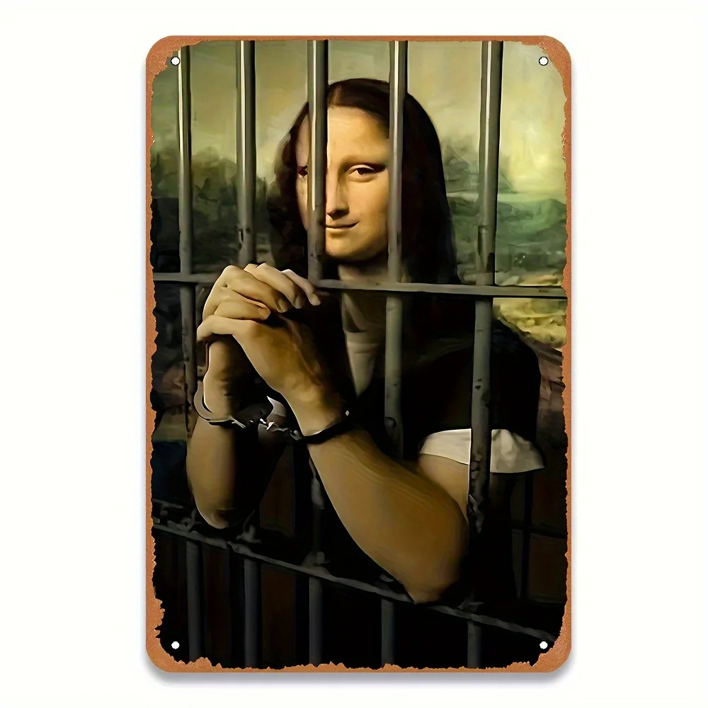 Vintage Mona Lisa Metal Wall Art - Rustic  Iron Sign with 