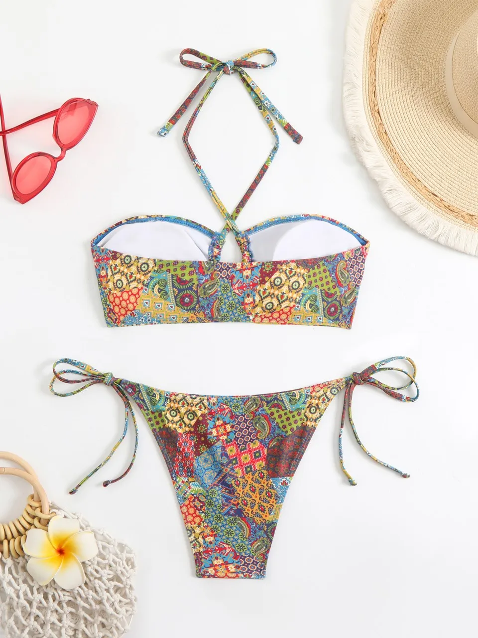 Bikini con collo incrociato 2026 Donna Stampe retrò Costumi da bagno Estate Costumi da bagno sexy Costume da bagno femminile Bagnanti Costume da bagno Costume da bagno