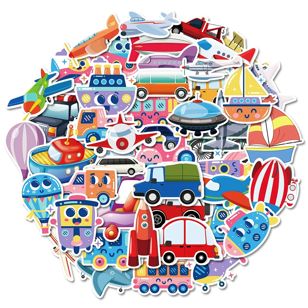 10/30/50pcs Funny Creative Transportation Vehicle Truck Stickers Cartoon Ship Airplane Decals Graffiti Phone Helmet Cute Sticker