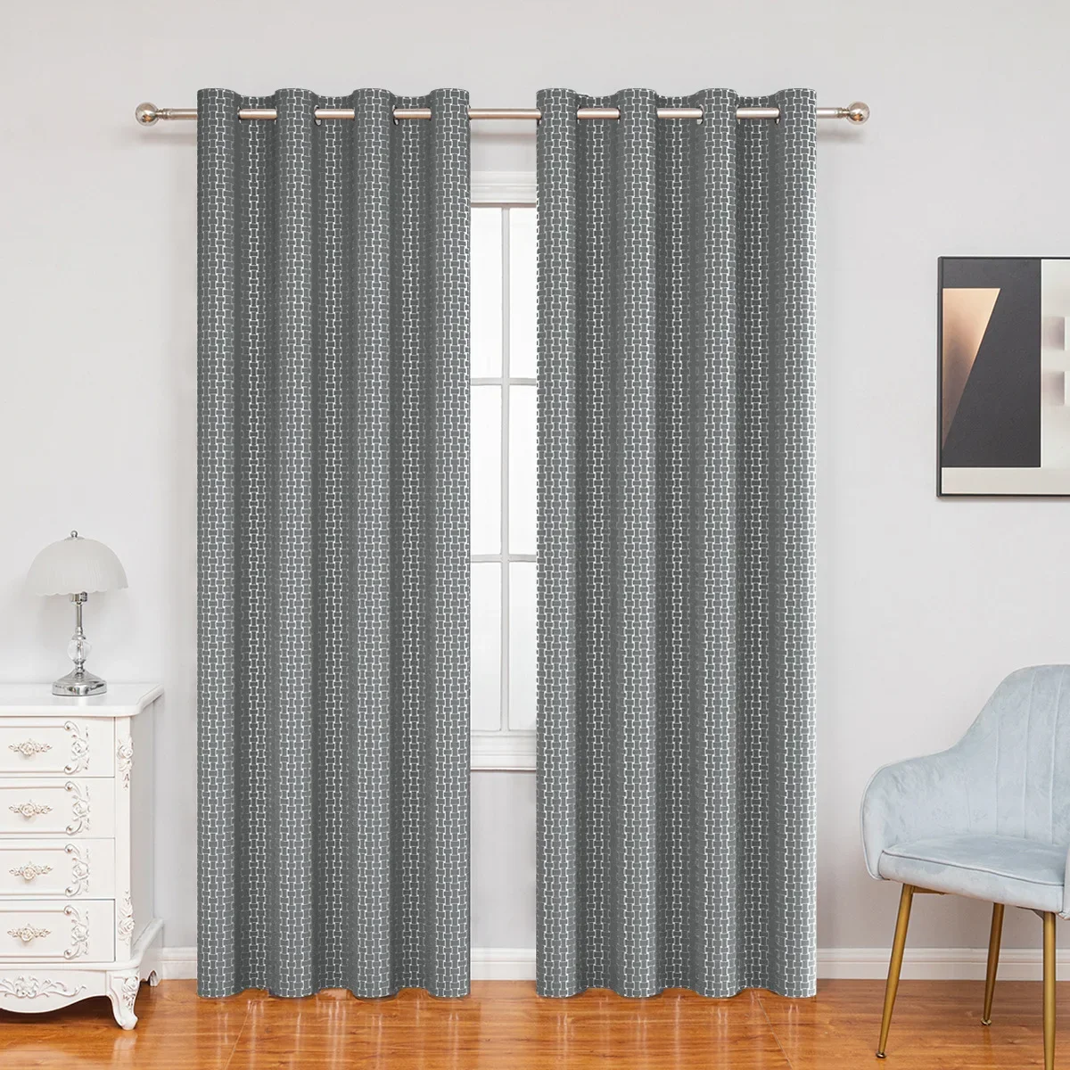 

FF1116 Bedroom blackout curtain fabric high precision hot silver small square blackout perforated curtain