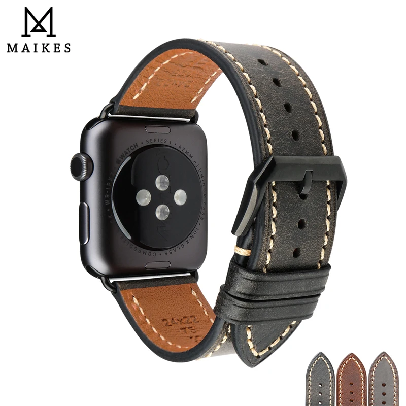 MAIKES Retro Oil Waxed Leather Strap For Hermes Apple Watch Band 49mm 45mm 41mm 44mm 40mm 42mm 38 iWatch Strap 8 7 6 SE 5 4 3