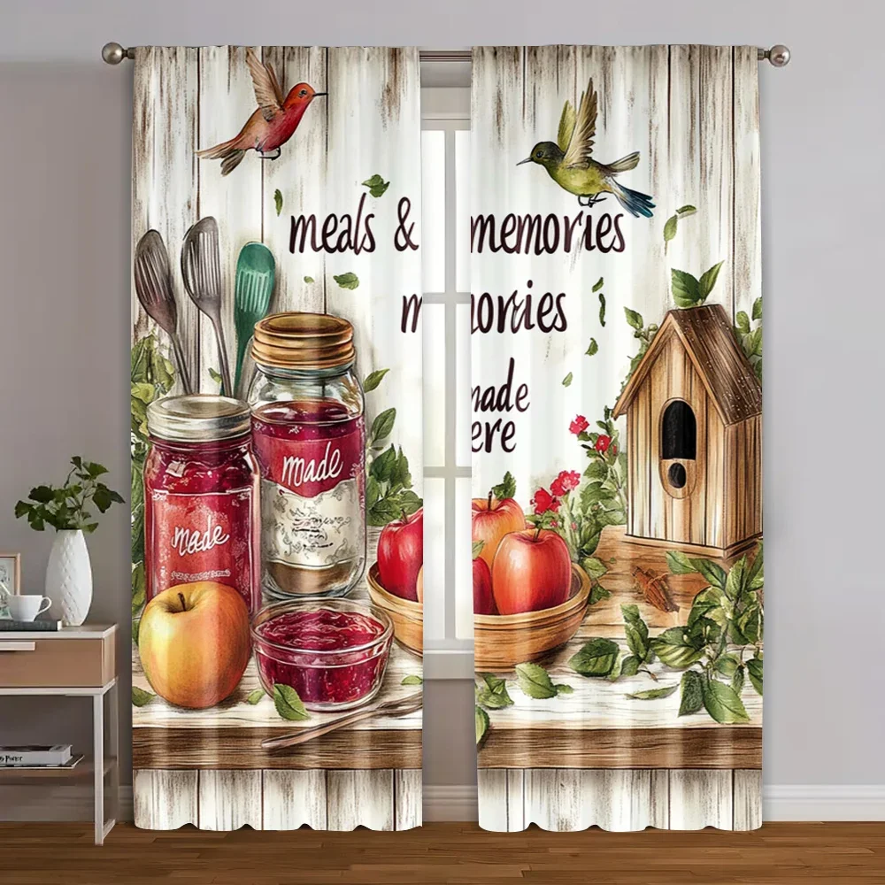 Rustic Kitchen Decor Window Curtain Farmhouse Style Apple Jar Memories Cooking Theme Cottage Kitchen Window Curtain