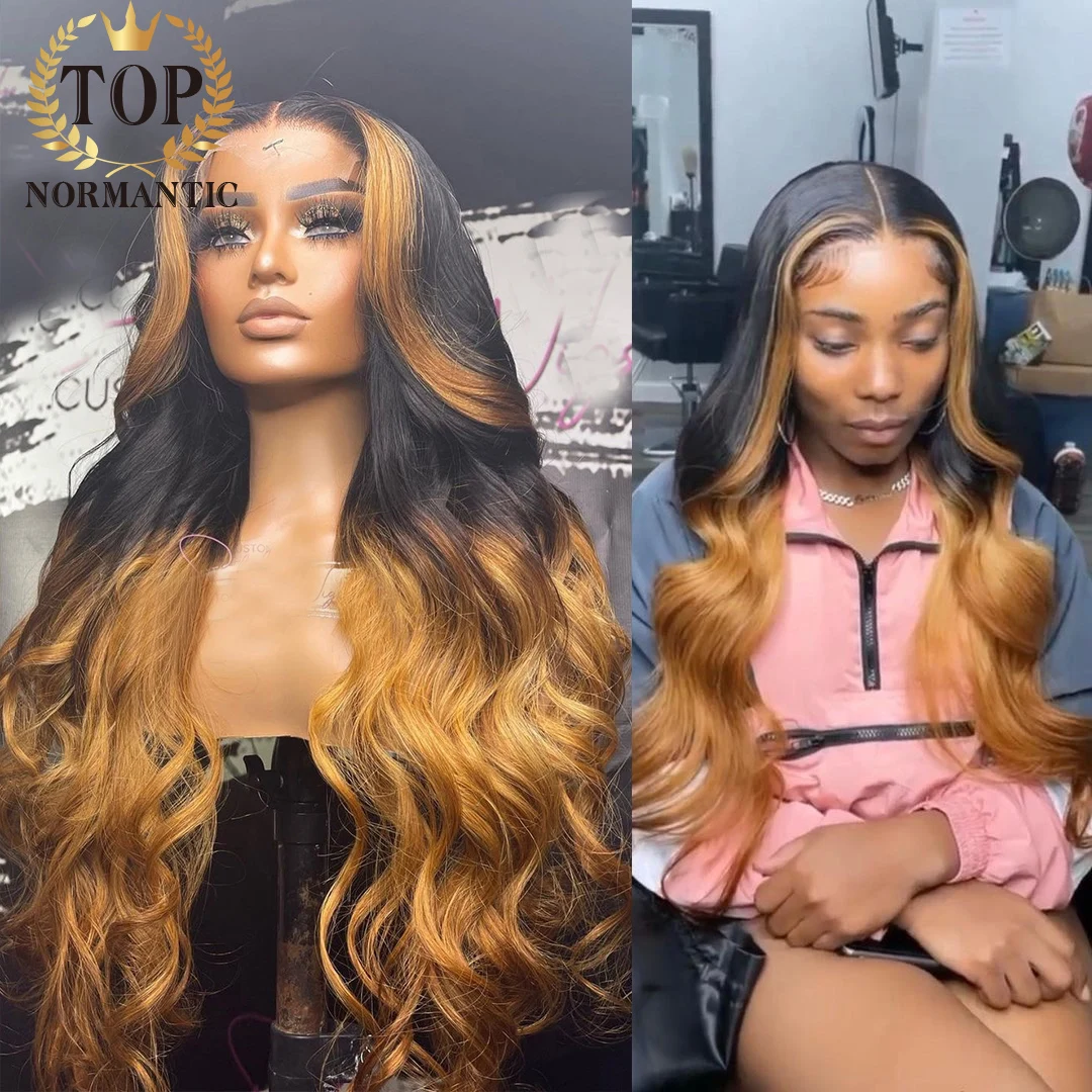 Topnormantic Highlight Blonde Kleur 13X4 Peruaanse Haar Pruik Met Middendeel Body Wave 13X6 Lace Front Pruiken Lijmloze Sluiting Pruiken