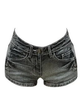 Verão feminino y2k streetwear gyaru harajuku moda grunge vintage coquette baixo aumento 2000s jean shorts denim calças quentes japonês