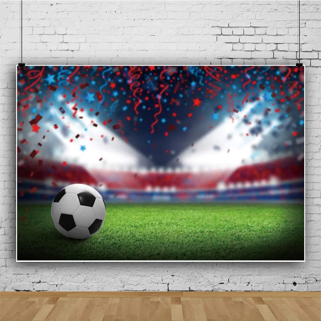 

Football Field Backdrop Sports Game Birthday Party Background Green Grass Field Spotlight Lights Colorful Ribbon Children Adult