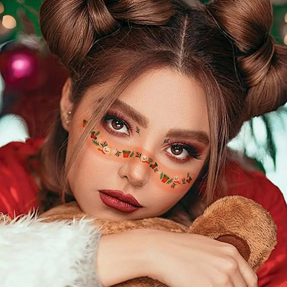 Рождественская временная татуировка для лица, 10 шт./12 шт., рождественский макияж для взрослых, косметика для лица, фестивальная вечеринка