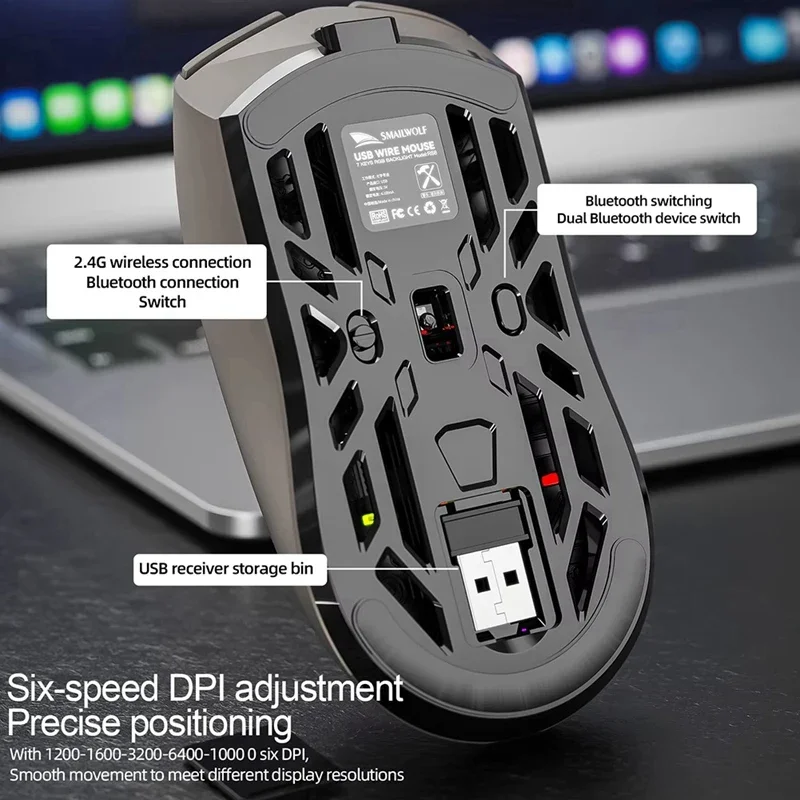 2025 New SMAILWOLF RS8 Bluetooth Mouse, 10000Dpi, Three-Mode Connection, Macro Gaming Mouse For PC Notebook Laptop Computer
