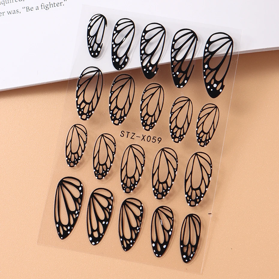 Atemberaubende schwarze Schmetterlingsflügel-Nagelaufkleber, Charm-Nageldesigns, selbstklebende Slider-Folien, Abziehbilder, Nagelkunst-Dekorationen, Maniküre