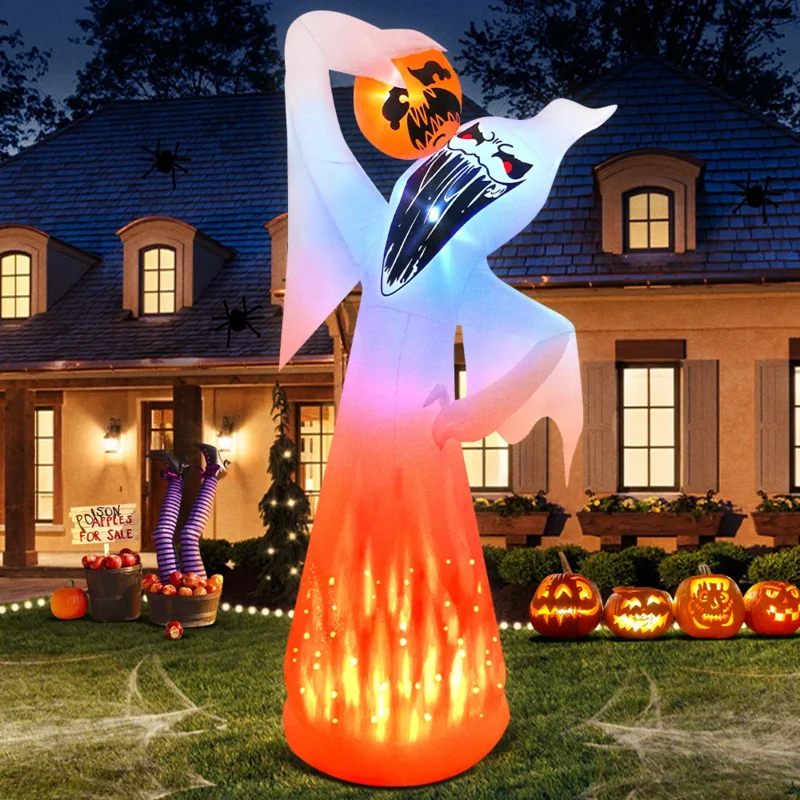 Halloween Home Outdoor Inflatable Decoration Witch Ghost Pumpkin Party Cosplay Prop Holiday Blow Up Yard Garden Decor With LED