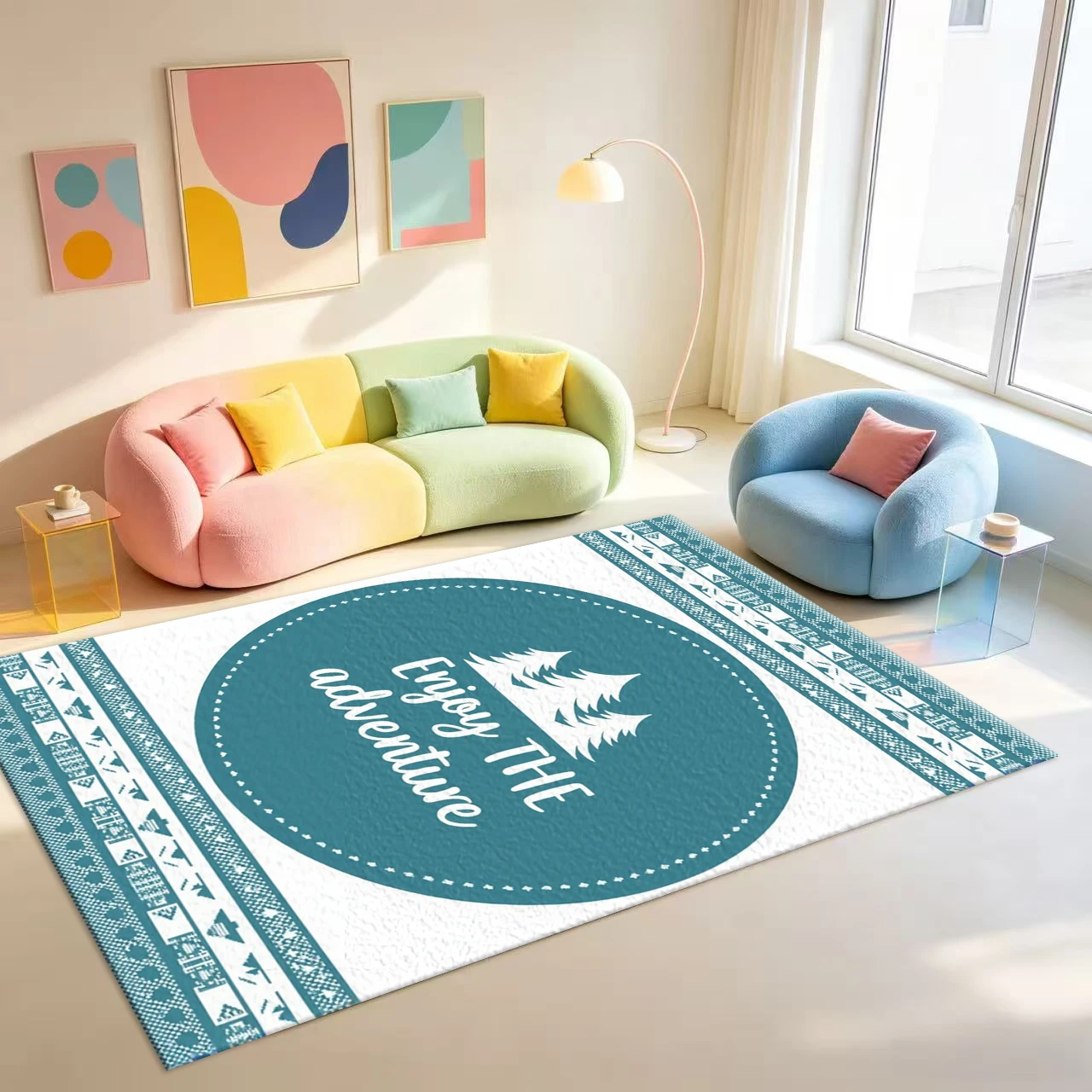 Enjoy The Adventure Forest Slogan Print Carpet Flooring Boho Wilderness Style Area Rug Home Decor Floor Rug For Entryway
