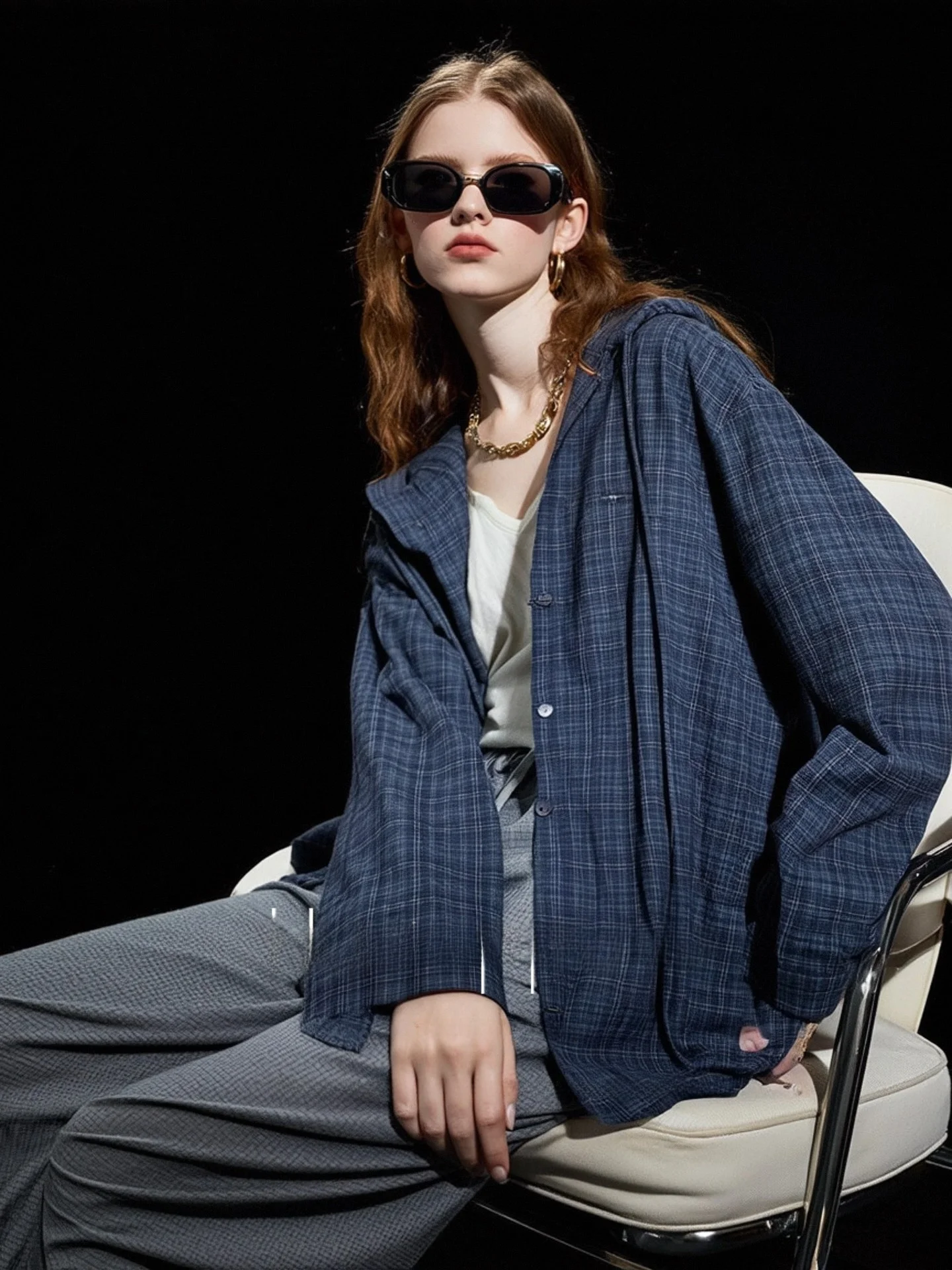 

HUAAPPUW Retro Plaid Hooded Drawstring Jacket Lightweight Summer New Loose Fit Sun Protection Women's Short Outerwear