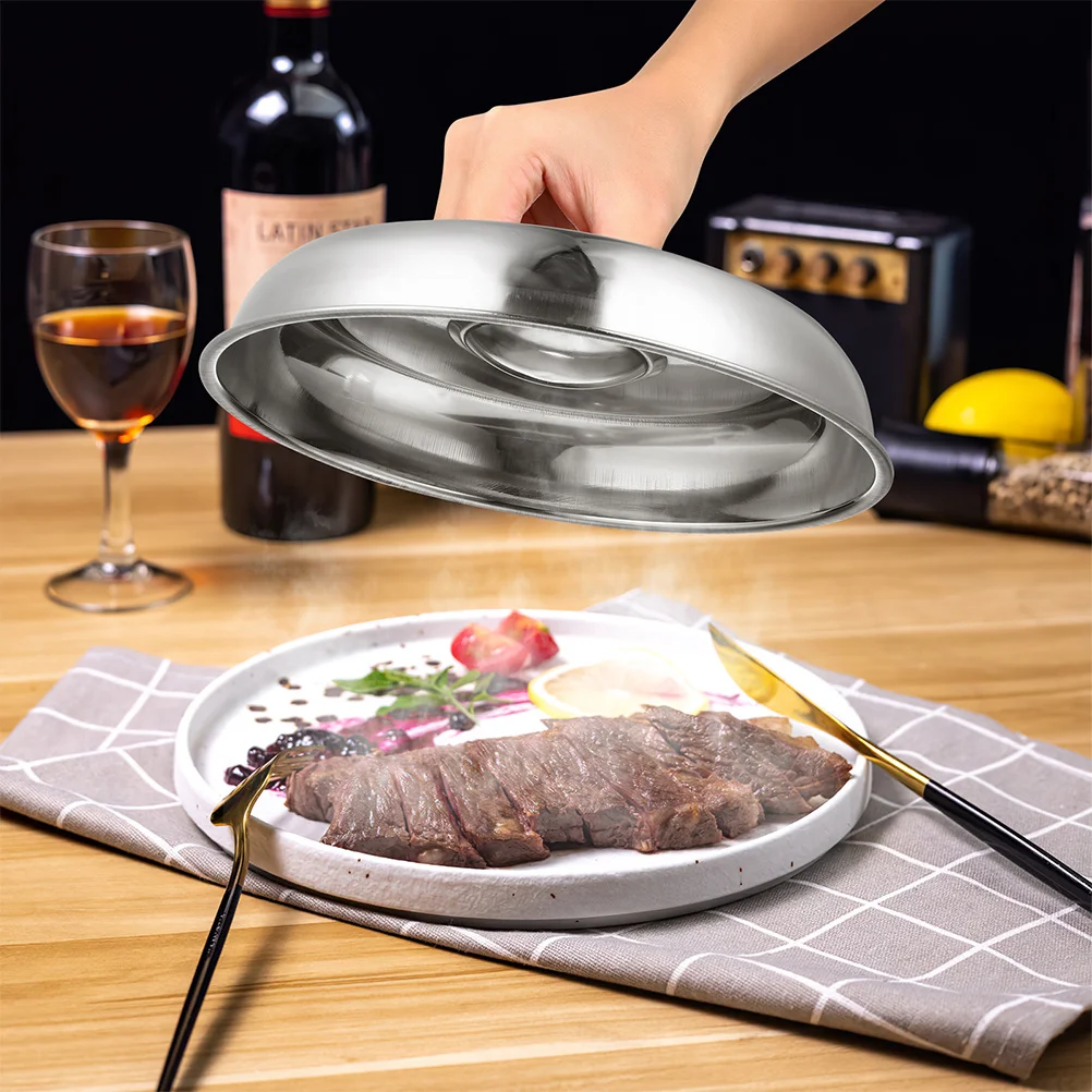 

2pcs Stainless Steel Food Dome Cover Round Handle Design For Steak Burger Cheese Fresh-Keeping Kitchen Bbq Serving Lid Household