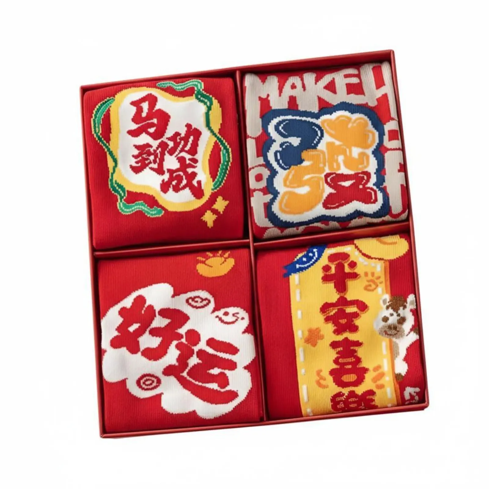 

Year of the Horse Red Socks Gift Box, Unisex Mid-Calf, Cartoon Embroidery, Festive, Wedding, Lucky New Year