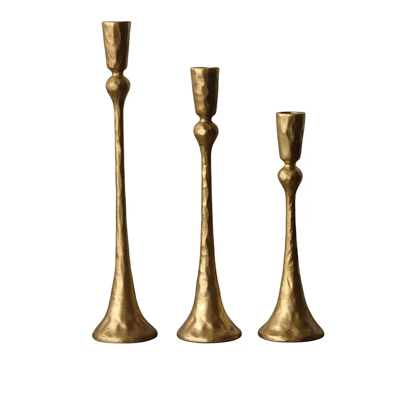 American retro gold cast iron candle holder set three combinations home decoration ornament fireplace candle holder hand-forged