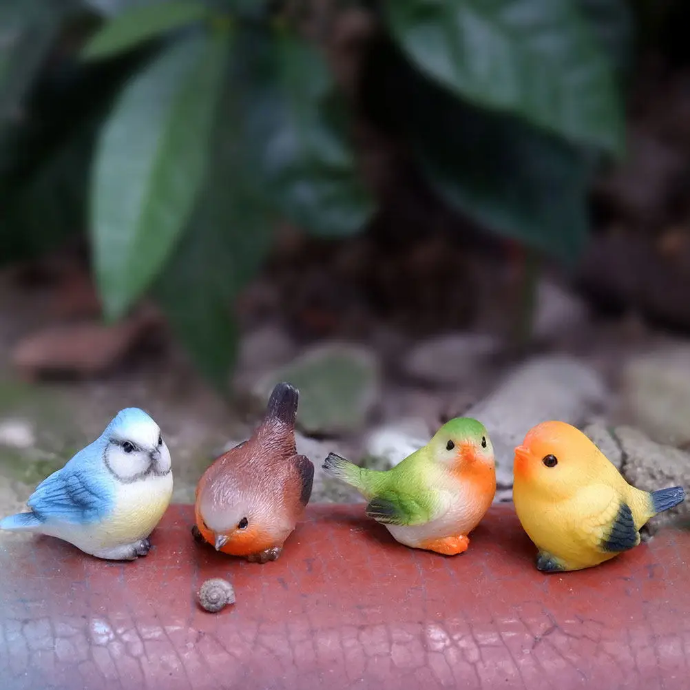4Pcs Resin Bird Garden Ornaments Miniature Outdoor Indoor Decorative Birds for Landscaping Micro Terrain Desktop Cake Topper