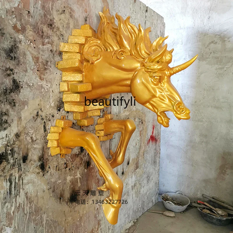 Fiberglass Horse Head Sculpture Creative Half-Length Horse Ornament Outdoor Hotel Lobby Sales Department