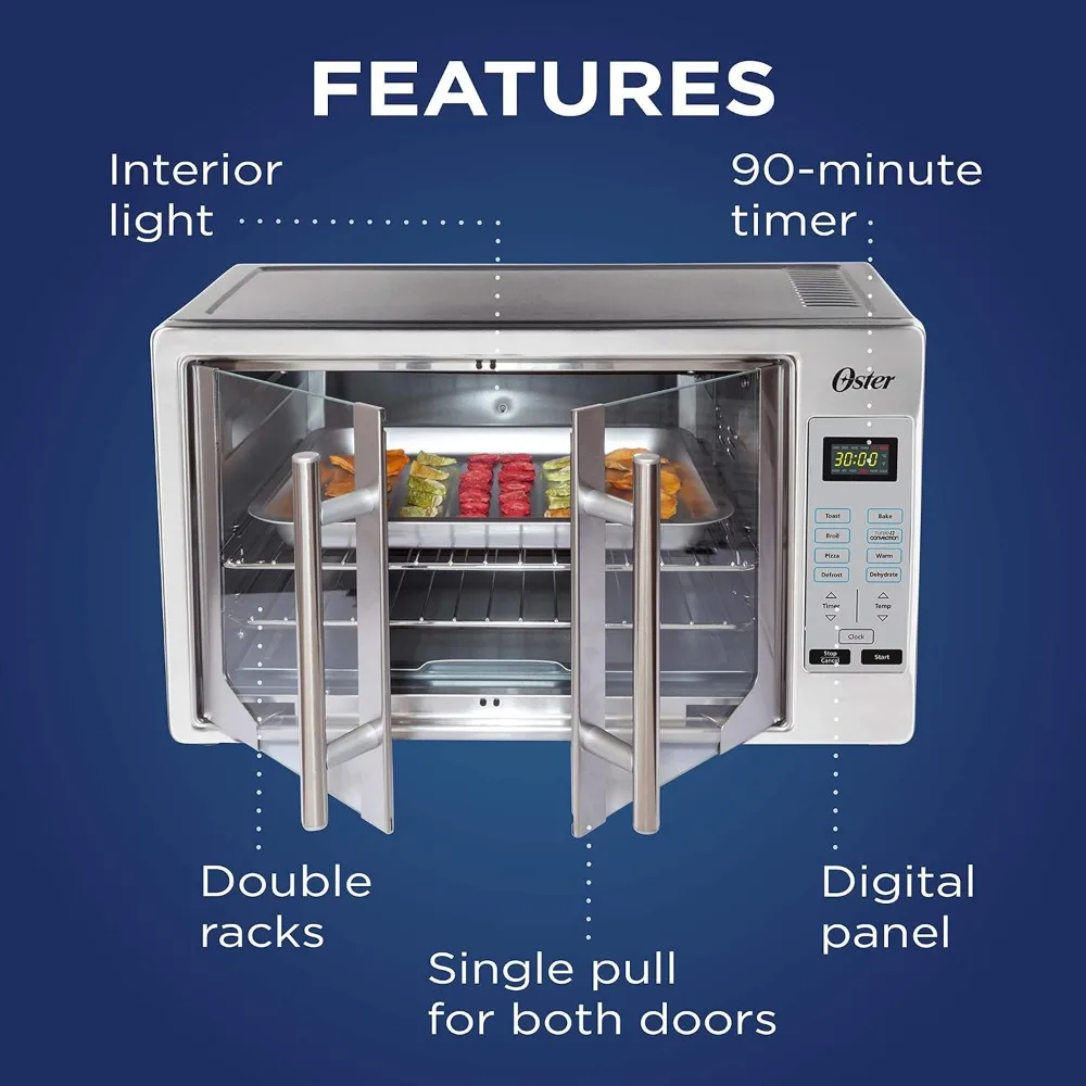 Horno de convección 8 en 1, tostador de encimera, XL, se adapta a 2 Pizzas de 16 ", puerta francesa de acero inoxidable