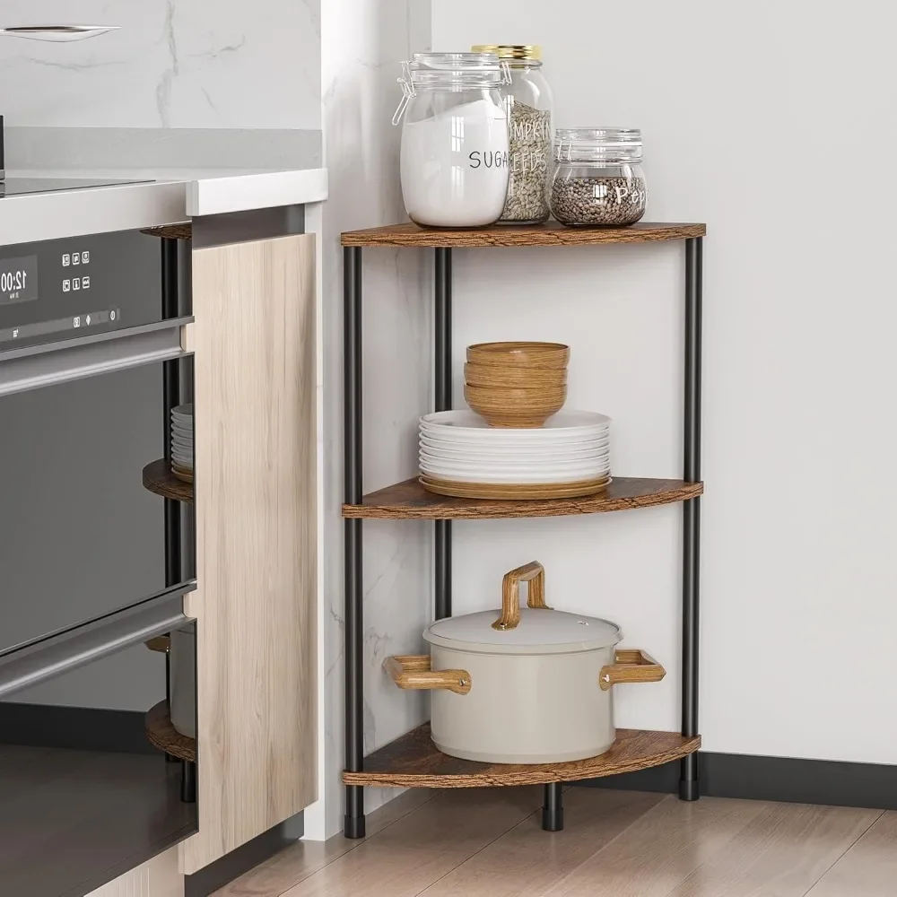 Corner table with 3 levels of corner shelves, kitchen shelf organizer, small corner shelf for kitchen organization and storage