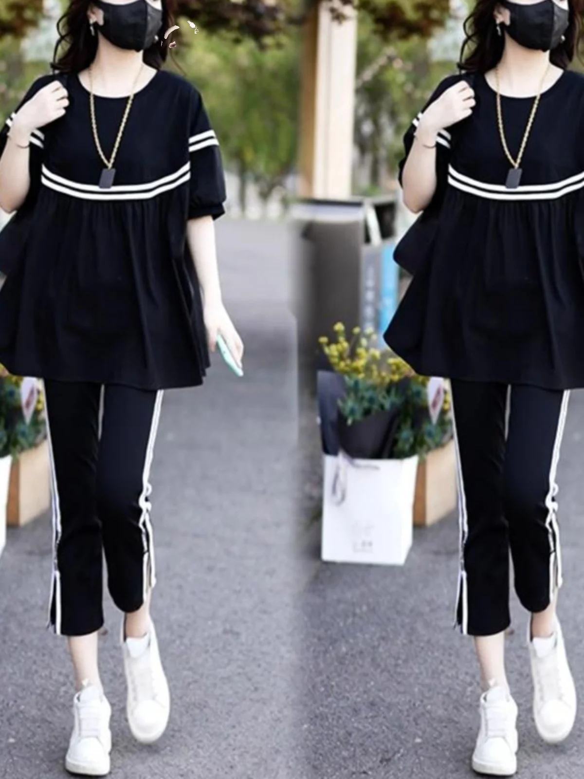 

Повседневный свободный женский спортивный костюм, лето 2026, новый корейский стиль, модный комплект из двух предметов, скрывающий живот, с эффектом похудения