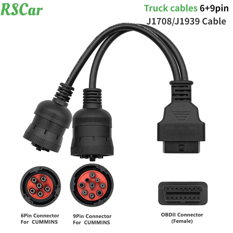 Best OBD2 Truck Diagnostic Tool 16 Pin Cable J1708 J1939 Connector OBD To OBD2 6 Pin 9 Pin for Cummins for Deutsch for Cat Truck